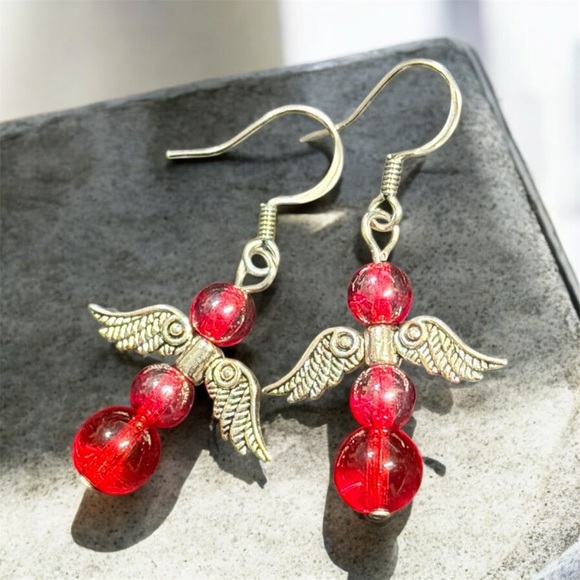 Hand Crafted Jewelry - Handcrafted Red Angel Wing Earrings